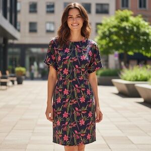 Floral Midi Dress - Pink and Green
